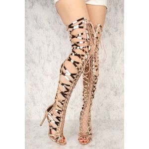 thigh high strappy gladiator heels
